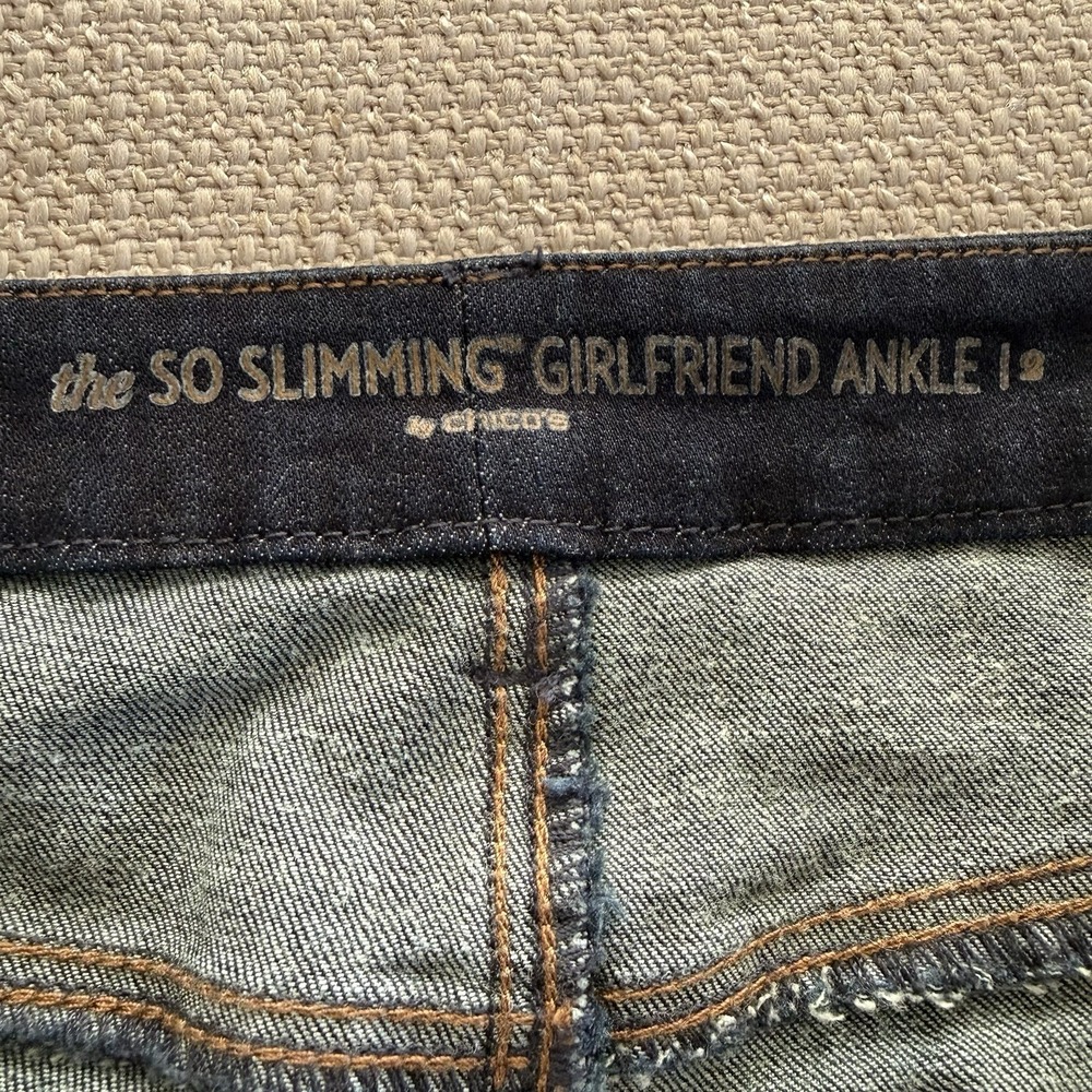 Chico's So Slimming Girlfriend Slim Leg Blue Jeans in size 2 Tall. Dark Wash - Picture 5 of 11